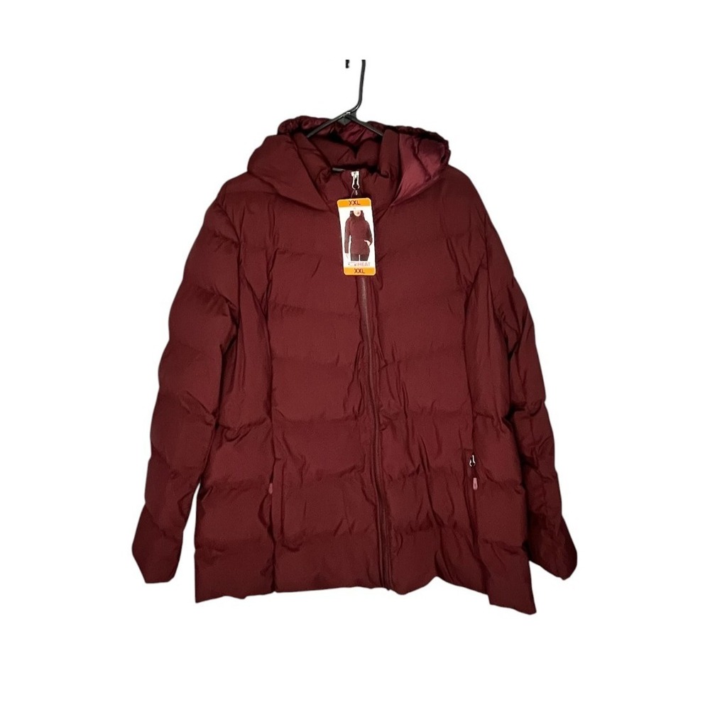 32 Degrees NWT Women's Burgundy Quilted Puffer Mid Length Winter Coat Hooded XXL